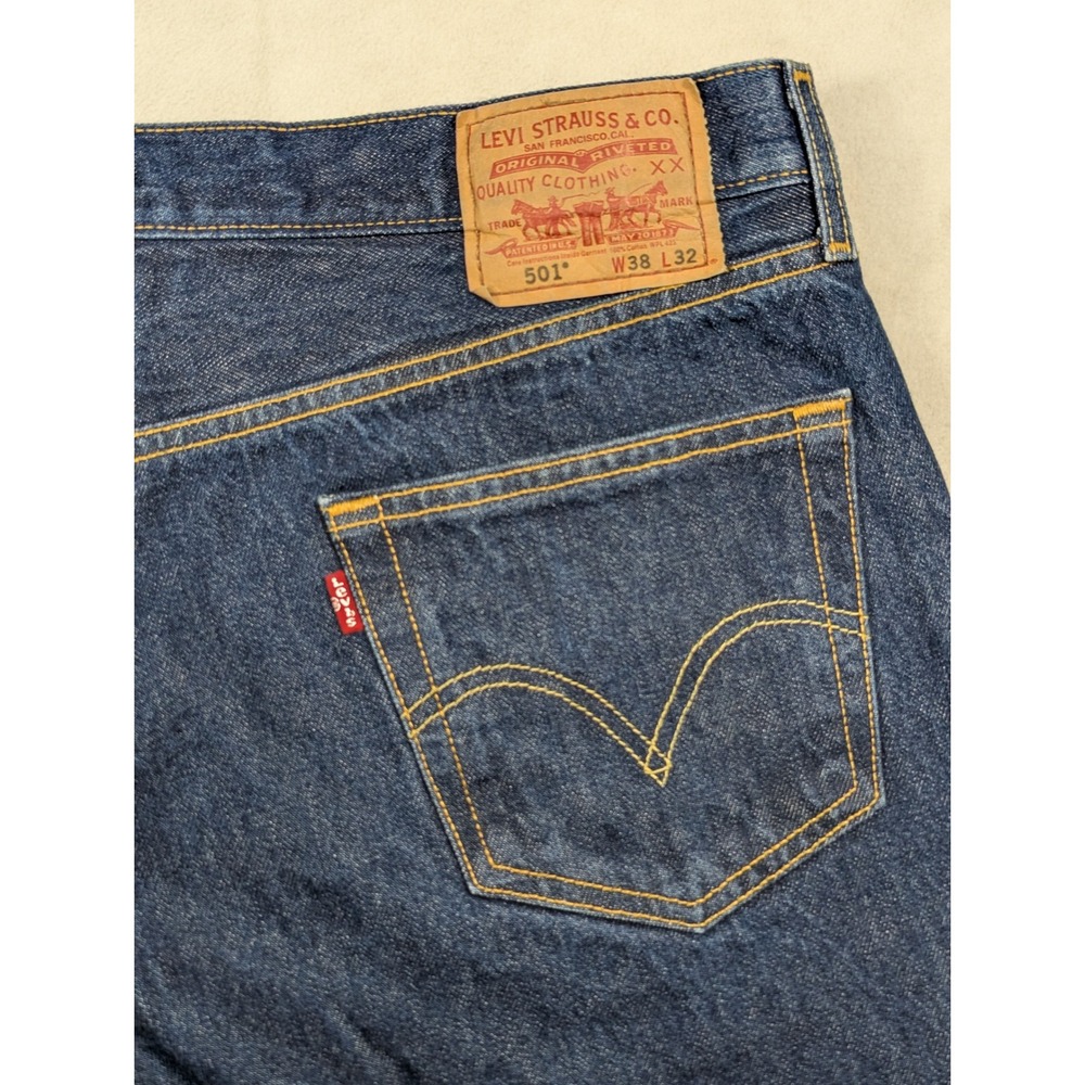 Levi's 501 Button Fly Classic Straight Leg Mens‎ Jeans Dark Blue Size 38